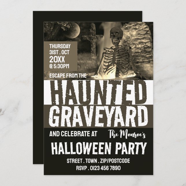 Haunted Graveyard Theme Escape Room Halloween Invitation (Front/Back)