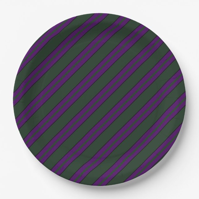 Haunted Green and Purple with Pin Striped Paper Plate (Front)