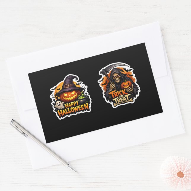 💀🎃 Haunted Grim Reaper – Terrifying Halloween Ni Rectangular Sticker (Envelope)