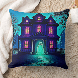 Haunted Halloween Ghost House Design Cushion