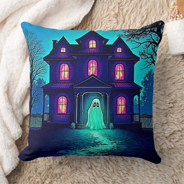 Haunted Halloween Ghost House Design Cushion (Blanket)