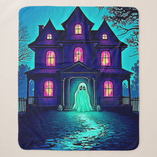 Haunted Halloween Ghost House Design Sherpa Blanket