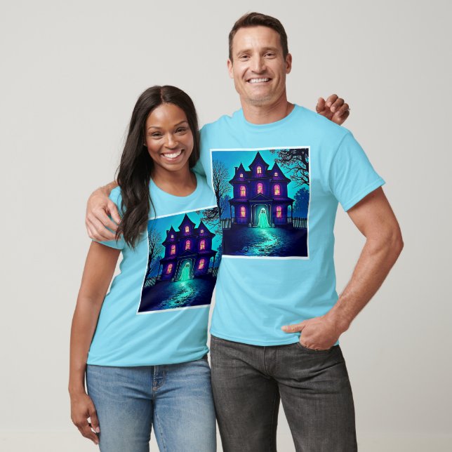 Haunted Halloween Ghost House Design T-Shirt (Unisex)