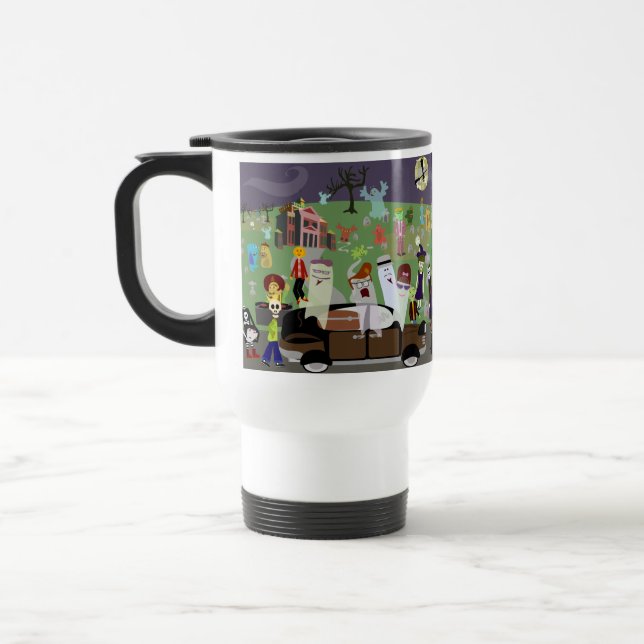 Haunted Halloween Graveyard Party Travel Mug (Left)