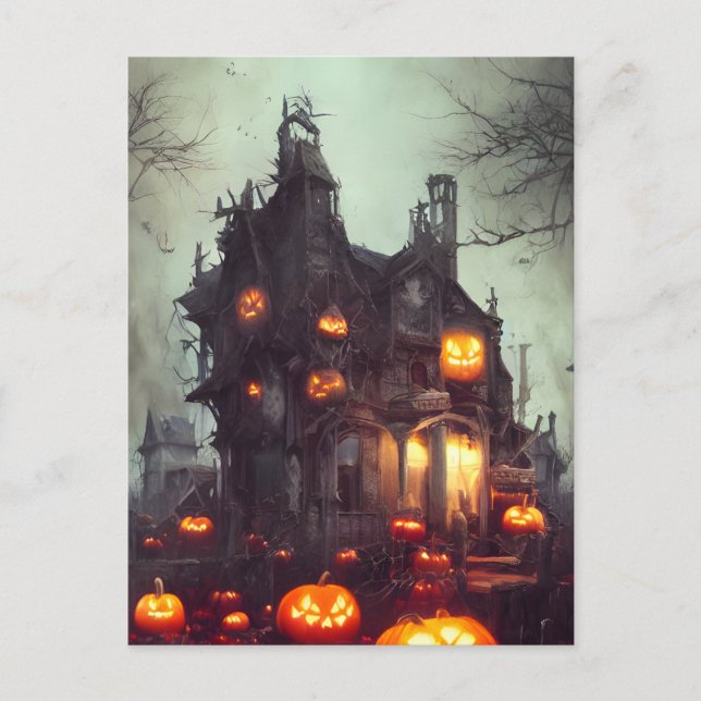 Haunted Halloween House AI Generated Art Postcard (Front)