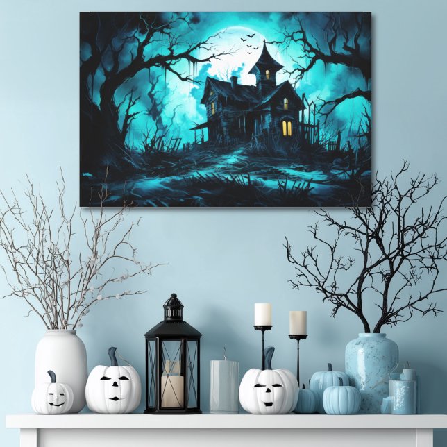 Haunted Halloween House at Blue Dusk Canvas Print (Creator Uploaded)