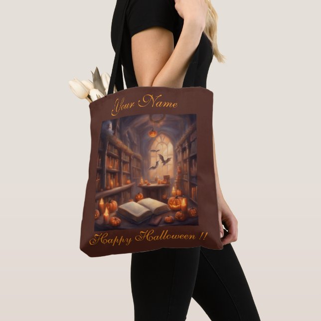 Haunted Halloween library  Tote Bag (Close Up)