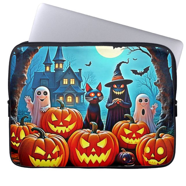 Haunted Halloween Night Design Laptop Sleeve (Front)