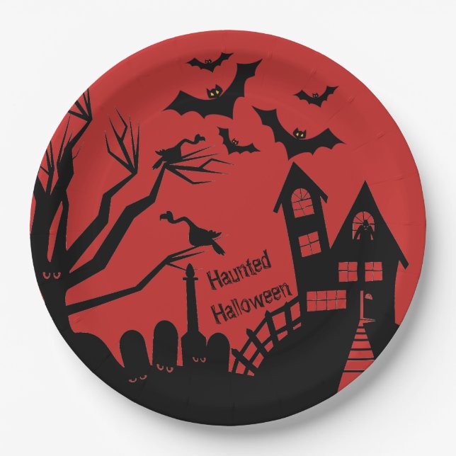 Haunted Halloween Paper Plate (Front)