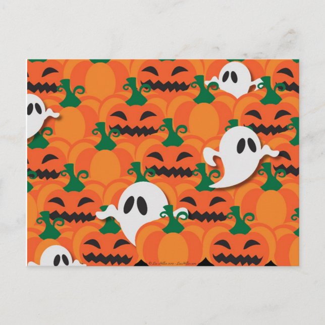 Haunted Halloween Pumpkin Patch Ghosts Postcard (Front)