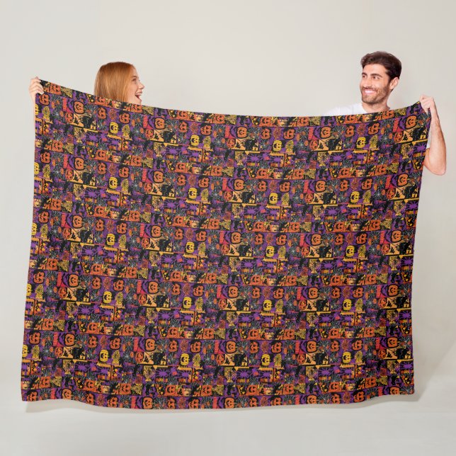 Haunted Halloween  – Pumpkins, Bats & Spiders- Fleece Blanket (In Situ)