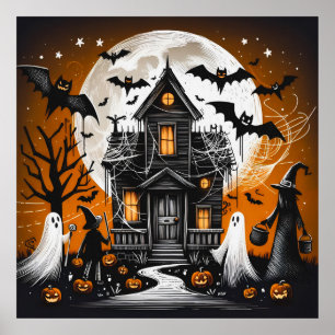 Haunted Halloween Scene Poster