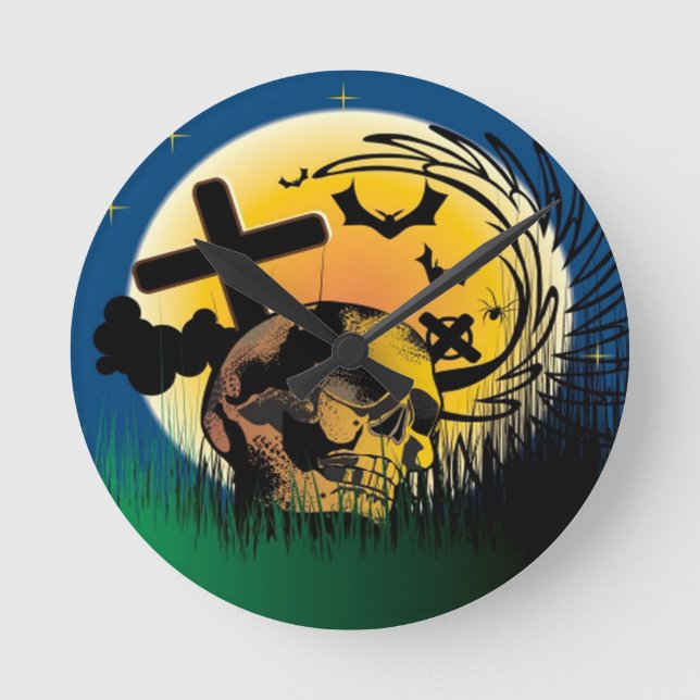 Haunted Halloween Scene Round Clock (Front)