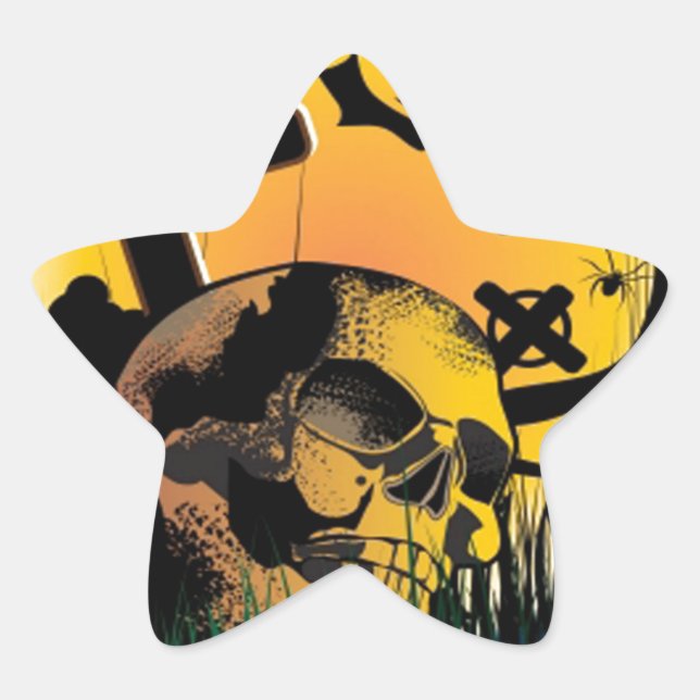 Haunted Halloween Scene Star Sticker (Front)