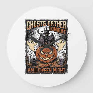 Haunted Halloween Shirt Vintage Ghost Pumpkin Art  Large Clock
