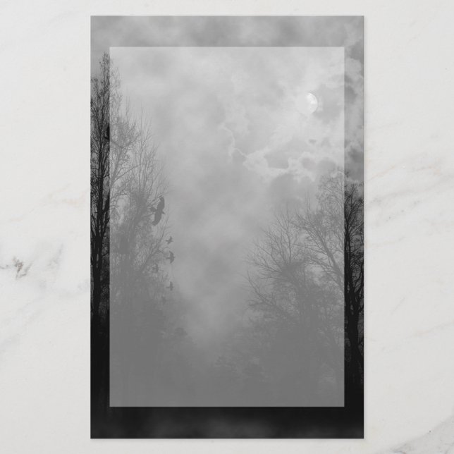 Haunted Halloween Sky with Ravens Stationery (Front)