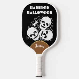 Haunted Halloween Spooky Gothic Skull Spider Web Pickleball Paddle