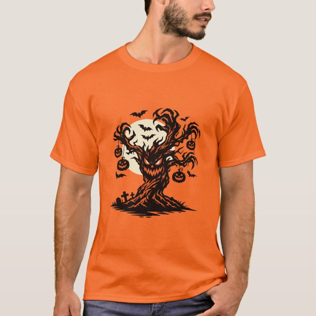 Haunted Halloween Tree Jack O'Lantern T-Shirt (Front)