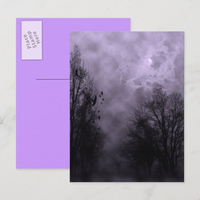 Haunted Halloween Violet Mist Sky with Ravens Postcard (Front/Back)