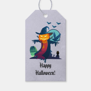 Haunted Happy Halloween Pumpkin Head Scarecrow Gift Tags
