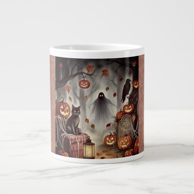 Haunted Harvest ,Jack O' Lantern, Ghost  Large Coffee Mug (Front)