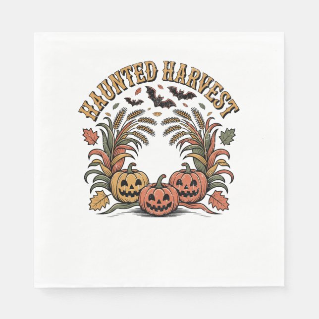 Haunted Harvest Retro Halloween Pumpkin Napkin (Front)