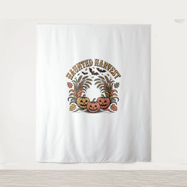 Haunted Harvest Retro Halloween Pumpkin Tapestry (Front)