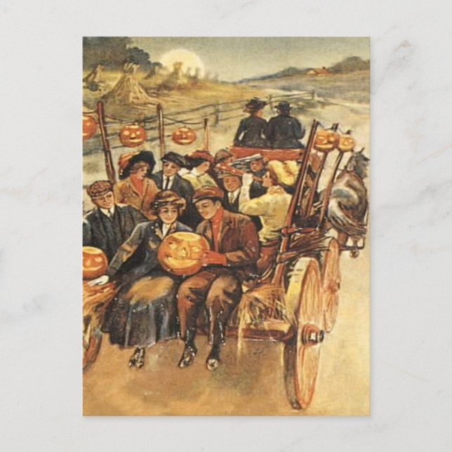 Haunted Hayride Jack O' Lantern Pumpkin Moon Postcard (Front)