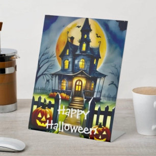 Haunted Hollow & Moon Pedestal Sign