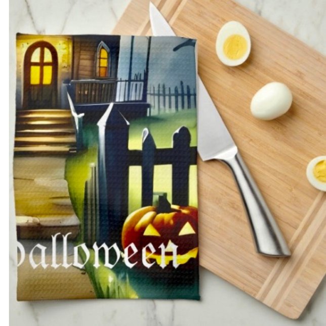 Haunted Hollow & Moon  Tea Towel (Kitchen Towel 16”X24” poly-blend machine washable. )