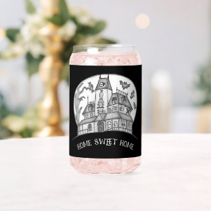Haunted House and Bats Halloween  Can Glass