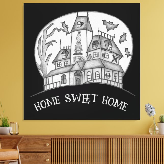 Haunted House and Bats Halloween  Canvas Print (Insitu(LivingRoom))