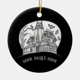Haunted House and Bats Halloween Ceramic Tree Decoration