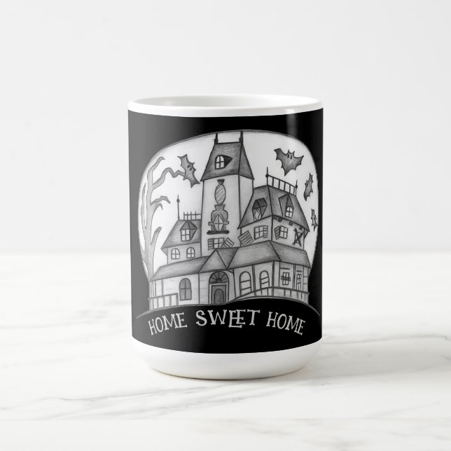 Haunted House and Bats Halloween  Coffee Mug (Center)
