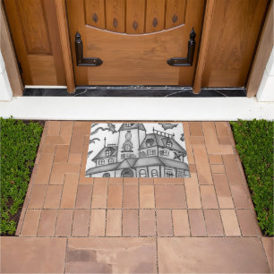 Haunted House and Bats Halloween  Doormat