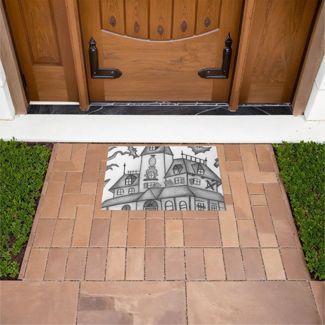 Haunted House and Bats Halloween  Doormat (Outdoor)