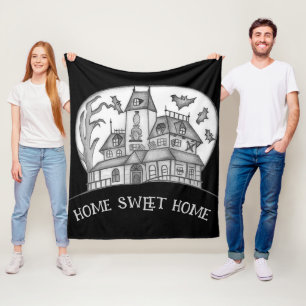 Haunted House and Bats Halloween  Fleece Blanket
