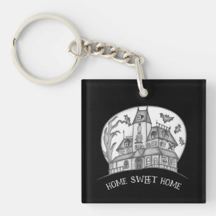 Haunted House and Bats Halloween Key Ring