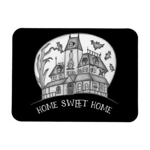 Haunted House and Bats Halloween Magnet