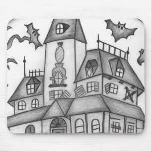 Haunted House and Bats Halloween Mouse Pad