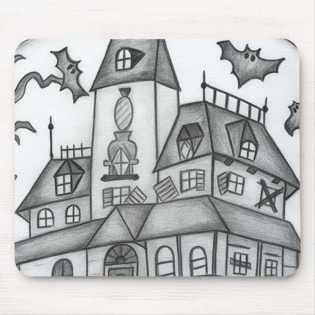 Haunted House and Bats Halloween  Mouse Pad (Front)
