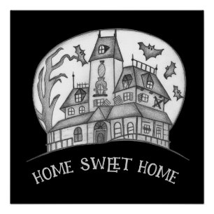 Haunted House and Bats Halloween  Poster