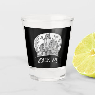 Haunted House and Bats Halloween  Shot Glass