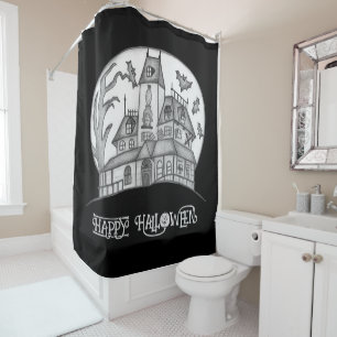 Haunted House and Bats Halloween  Shower Curtain