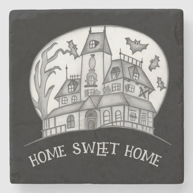 Haunted House and Bats Halloween  Stone Coaster (Front)