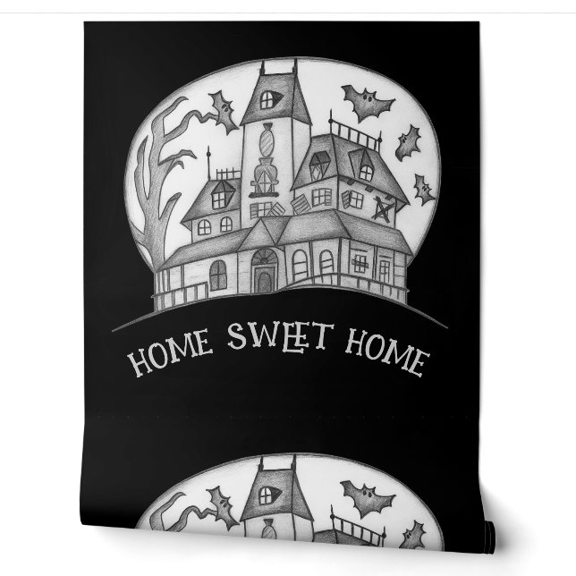 Haunted House and Bats Halloween  Wallpaper (Unrolling)