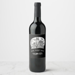 Haunted House and Bats Halloween Wine Label