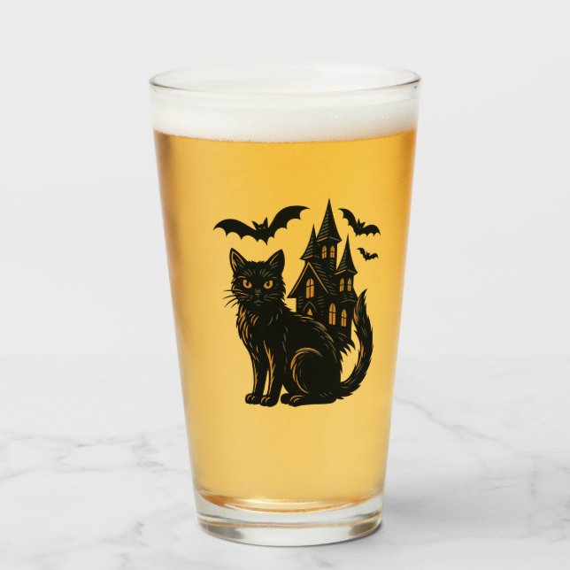 Haunted house and black cat glass (Front Filled)
