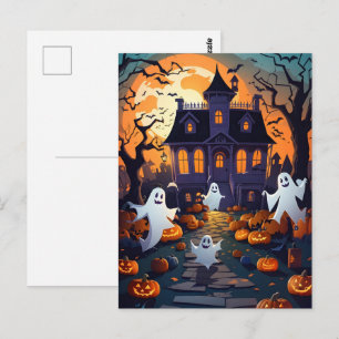 Haunted House and Ghost Halloween  Postcard