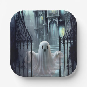Haunted House and Ghost Paper Plate